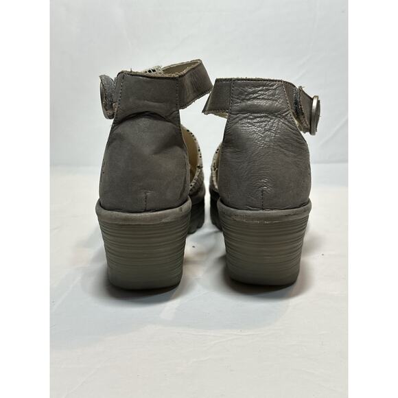 FLY LONDON Leather Wedge Sandals Ivory Beige Strap Snake Skin Women 9.5 / 40 - Picture 8 of 12